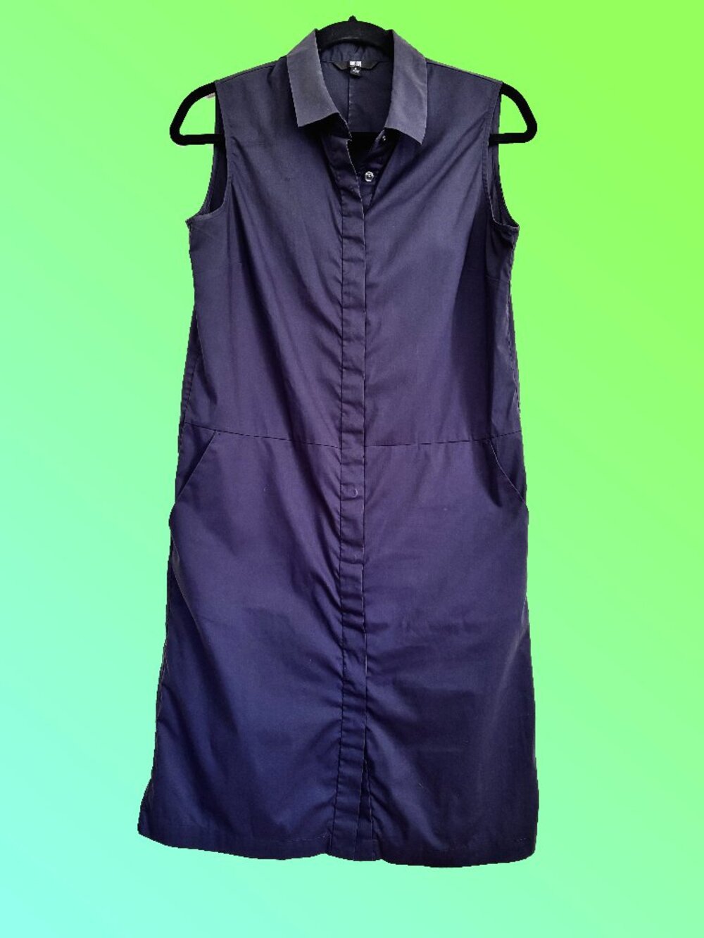 Uniqlo Stretchy Shirt Dress with Pockets in Navy Size Medium EXCELLENT CONDITION